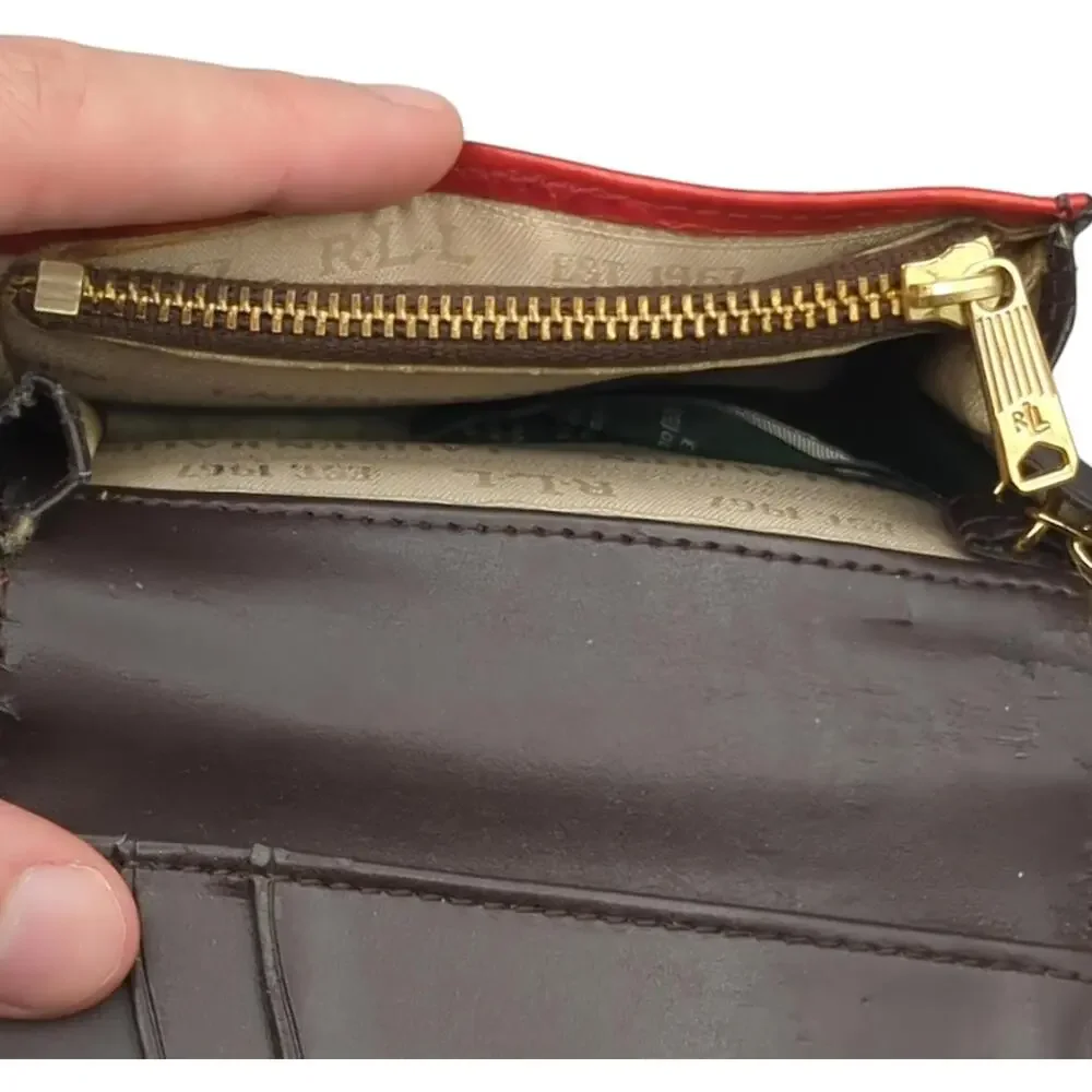 Lauren‎ Ralph Lauren Wallet Card Holder Red Croc Snap Close Wallet Change Purse